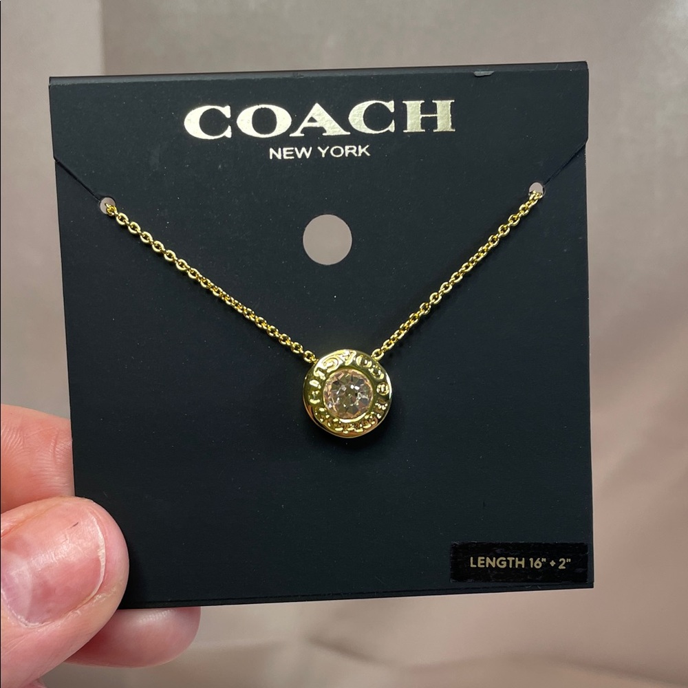 Coach Gold Pendant Necklace with Pink Crystal - Picture 4 of 8